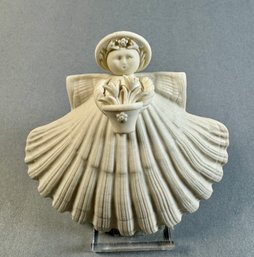 Margaret Furlong White Shell Angel Ornament On Lucite Stand