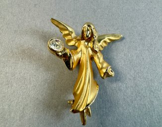 Gold Tone Angel With Crystal Stone