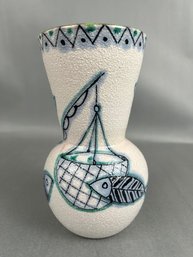 Hand Painted Fish Italian Bud Vase