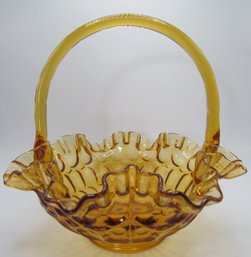 Fenton Vintage Thumbprint Basket W/ Bamboo Handle
