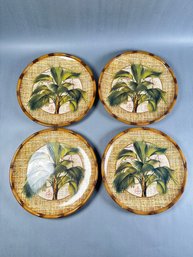 Four Ceramic Bamboo Palm Tree Dinner Plates -local Pickup Only