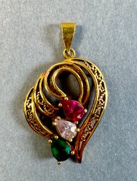 18k Pendant With 3 Colored Stones