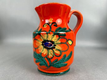 Hand Painted MCM Floral Pitcher