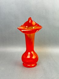 1960s Vase Jack In The Pulpit Hand Blown Glass Vintage