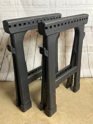 Pair Of Plastic Folding Sawhorse Work Benches