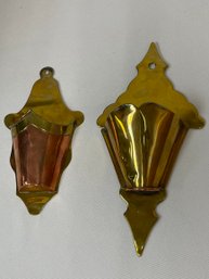 Set Of 2 Vintage Copper & Brass Candle Wall Sconces