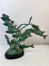 Large Bronze Fish Sculpture On Wood Base.  *Local Pickup Only*