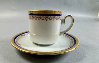 Small Tirschenreuth Bavaria China  Cup And Saucer, Gold, Blue And White -Bavaria, Germany
