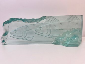 Etched Green Glass Fish Sculpture Signed By The Artist.  *Local Pickup Only*