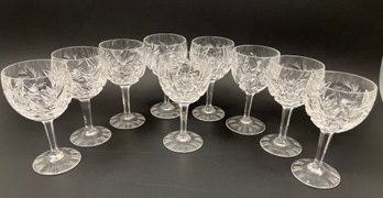 9 Cut Crystal Wine Glasses.