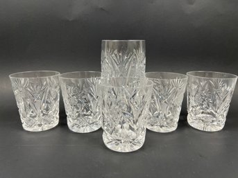 5 Cut Crystal Lowball Glasses And 1 Highball.