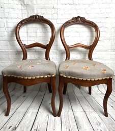 Antique English Victorian Balloon Back Floral Dining Chairs