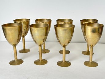 Set Of 8 Gold Tone Metal Goblets