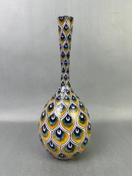 Hand Painted Italian Peacock Bud Vase