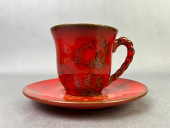 Ceramica D Arte Italian Red Floral Cup And Saucer