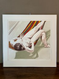 Philip Pearlstein Print  - Nude On Striped Hammock: Signed 47/100