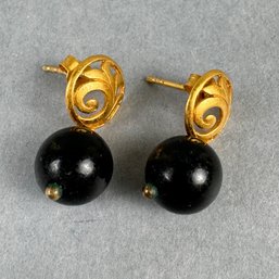 925 Sterling Pierced Earrings With Black Stones