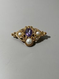 Vintage Gold With Purple Stone Brooch