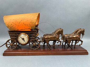 Vintage Horse Drawn Conestoga Wagon Mantle Clock.