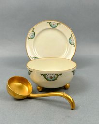 Noritake Handpainted Soup Bowl, Saucer And Spoon
