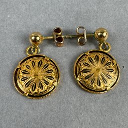 Gold Tone And Black Pierced Round Earrings