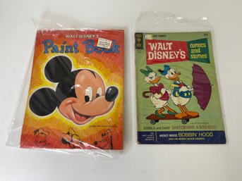 Vintage Walt Disney 1949 Paint Book & Vintage Wal Disney Comic Book