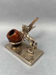 Silver Plate Seba Pipe Rest And A Ropp Burlwood 5 Pipe.