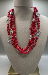 Multi Strand Coral Color Chip/Beaded Necklace