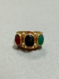 14K Yellow 3 Stone Scarab Ring