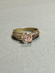14K Yellow Gold With CZ Stones And Large Solitaire