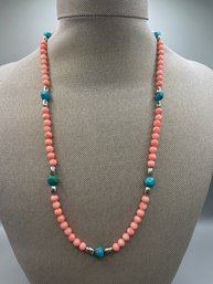 Vintage Pink And Turquoise Stone Beaded Necklace