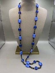 Long Blue Art Glass Beaded Necklace