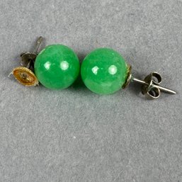 Green Stone Pierced Earrings - Damaged