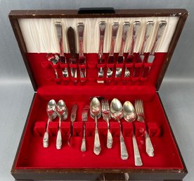 Set Of Non Matching Silver Plate Flatware In Case.