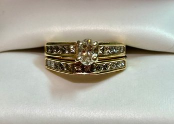 14K Yellow Gold Wedding Set With Band Diamonds And Oval Solitaire