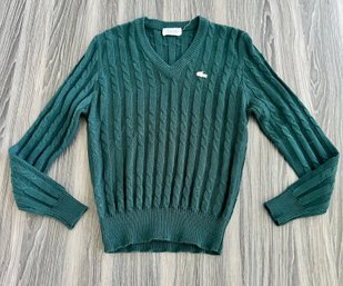 Vintage Lacoste Cable Knit V Neck Green Sweater