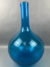 Vintage MCM Blue Blown Glass Vase.