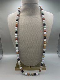 Long Strand Of Multi Colored Stone Beads W/silver Tone Clasp