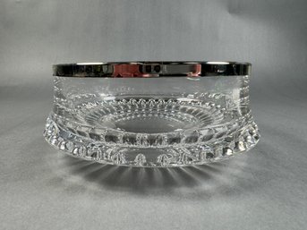 Cut Crystal Bowl -5.5 Inch Round With Silverplate Rim -Local Pickup