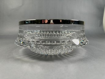 Cut Crystal Bowl  With Silverplate  Rim- 7.5 Inch Round -local Pickup