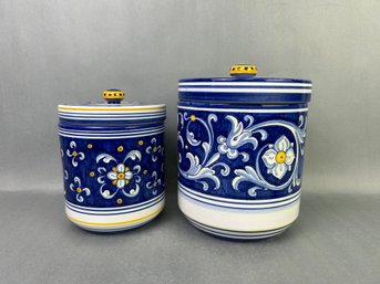 Grazia Deruta Made In Italy Blue Hand Painted Canisters