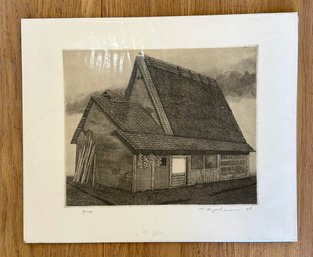 Etching By T. Ryohei  1969 4/100 Picture Of Barn