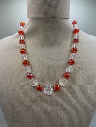Vintage Orange & Clear Faceted Bead Choker Necklace