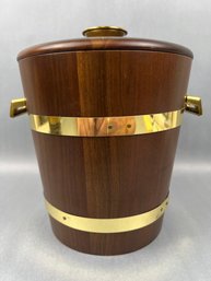 Vintage McM Real Walnut Ice Bucket With Tongs By Vermillion Inc.