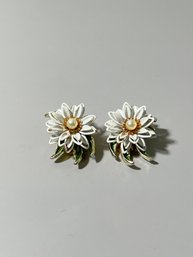 Vintage Enamel And Metal Flower Earrings