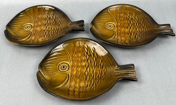 3 Vintage MCM Roselane Pottery Fish Plates.