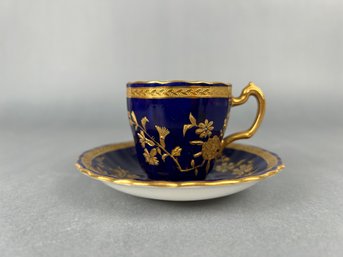 Minton Cobalt Blue And Gold Demitasse Cup And Saucer