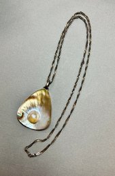 Marta Howell Large Mother Of Pearl With Pearl Pendant Bezel Set In Sterling And With Sterling Chain