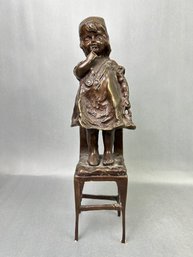 After Juan Clara Bronze Of Girl On Chair