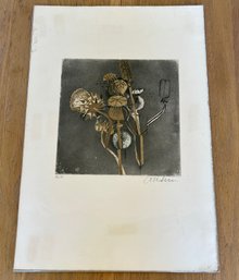 Brigitte Coudrain - Untitled, Poppies & Thistle: Signed Colored Etching 52/80